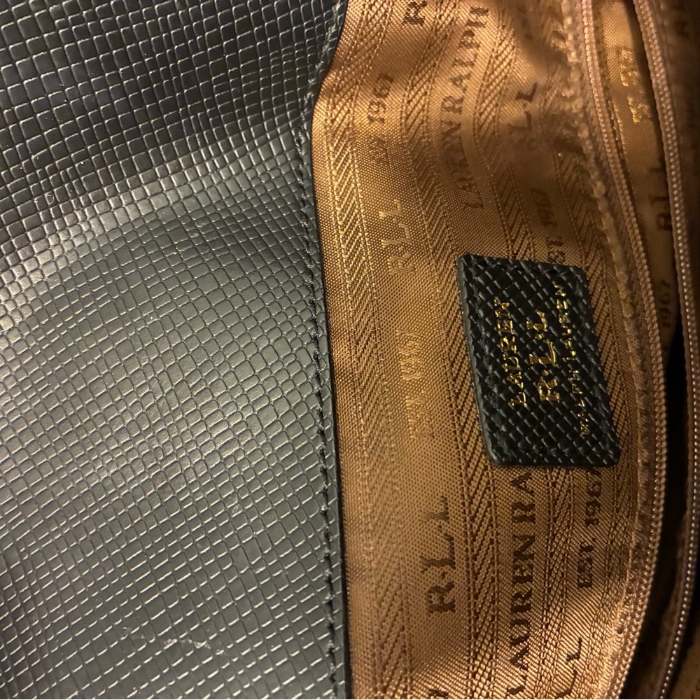 Ralph Lauren Black Textured Leather Tote with Gold Emblem - Picture 5 of 5